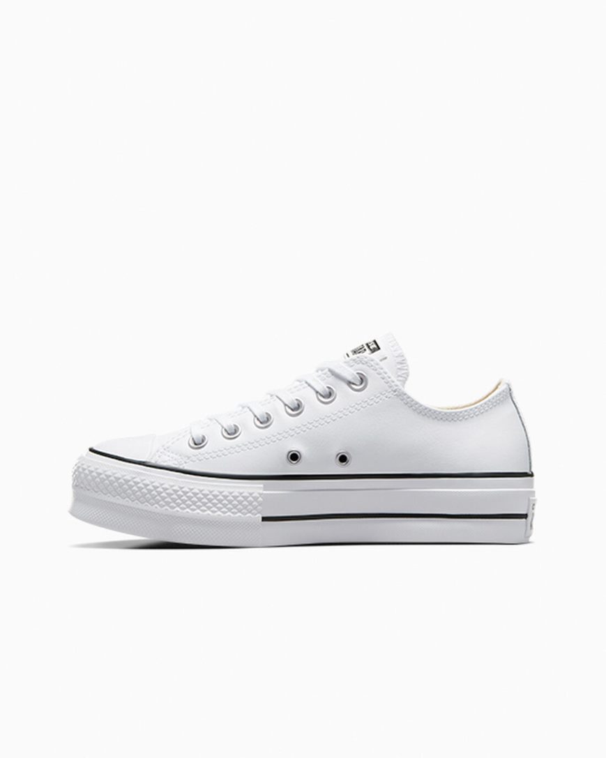 Dámské Boty Na Platformy Converse Chuck Taylor All Star Lift Læder Nízké Bílé Černé Bílé | CZ JHTM31